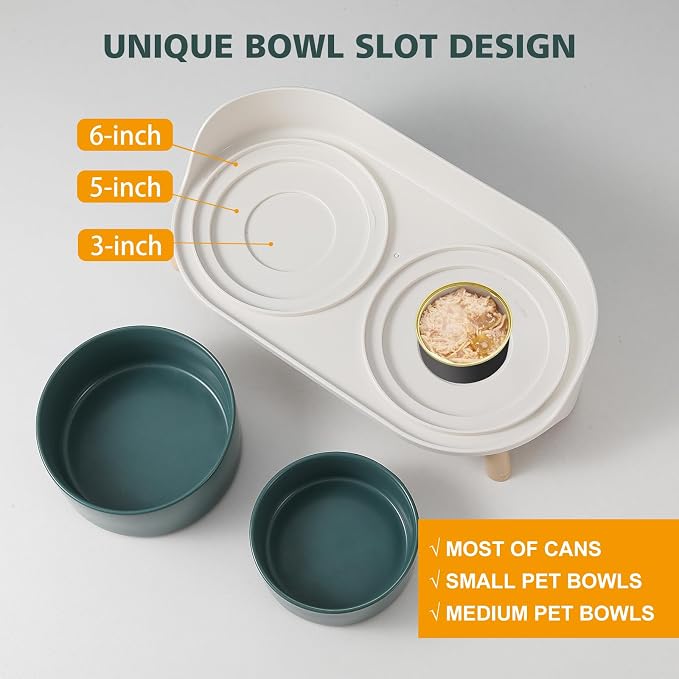 Elevated Ceramic Dog Bowl Set - Double Dog Feeding Bowls with Stand Splash Proof - Raised Dishes for Food and Water - Ideal for Small to Medium Dogs - 2 x 720 ml - 11.3 oz - Green - Image 5