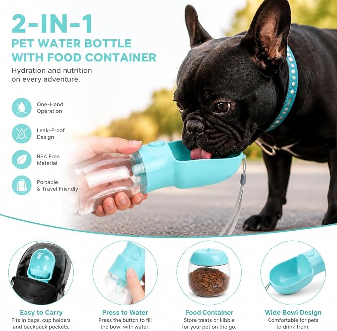 2-in-1 Dog Cat Portable Water & Food Travel Dispenser Bottle(Pink) | 2-in-1 travel pet cup with 500ml water & 180ml food storage, leak-proof portable feeder for dog cat walking hiking trips - Image 5