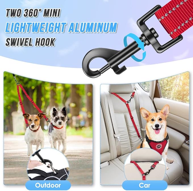 AUTOWT Double Dog Leash, No Tangle 360° Swivel Rotation Reflective Lead Attachment Adjustable Length Dual Two Dog Lead Splitter, Comfortable Shock Absorbing Walking Training for 2 Dogs Red - Image 5
