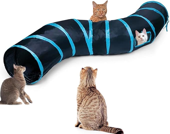 Cat Tunnel, Cat Tunnels for Indoor Cats, S-Shape Foldable Cats Cave | Interactive Toy Pet Tube with Interactive Peephole Crinkle Sounds for Rabbits, Kittens, Ferrets, Puppy Playing & Exploring by Deofun