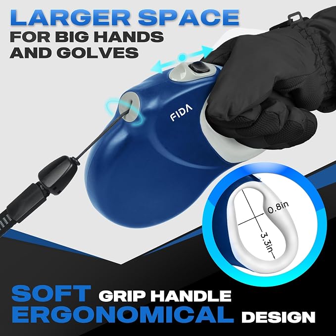 Fida Upgraded Retractable Dog Leash, 30ft, Heavy Duty, Blue | Long Walking Leash for Medium/Large Dogs up to 110 lbs, 360° Tangle-Free, Soft Grip, One-Hand Brake - Image 5