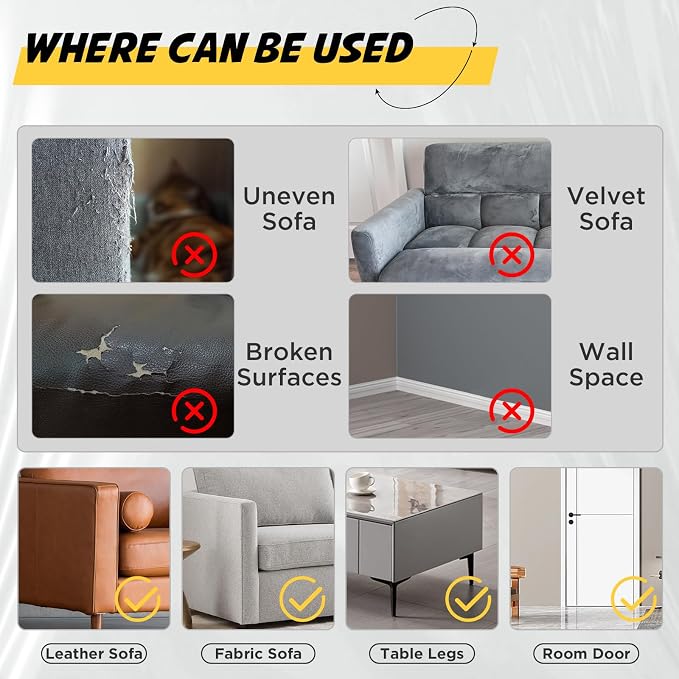OBSEDE Cat Scratch Furniture Protector Clear Adhesive Film Roll 11.8x196.8 | Thickened Vinyl Material, Strong Adhesion, Transparent Surface, Easy Cut Roll, Fits Sofas Chairs Tables, Home Furniture Care - Image 6