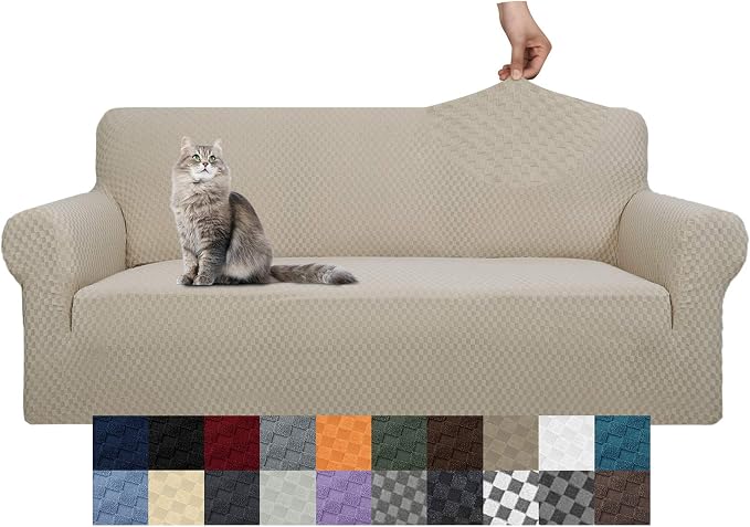 YEMYHOM Couch Cover Latest Jacquard Design High Stretch Extra Large Sofa Covers Pet Dog Cat Proof Oversized Slipcover Non Slip Magic Elastic Furniture Protector (XL Sofa, Khaki) by YEMYHOM