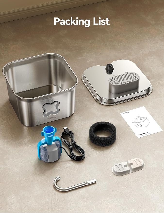 FEELNEEDY Cat Water Fountain, 304 Stainless Steel - 95oz/2.8L Faucet-Style Pet Drinking Fountain for Cats & Small Dogs, Ultra-Quiet <20dB, Dishwasher Safe, 4-Stage Filtration & Water Level Window - Image 9