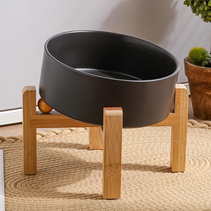 Black Elevated/Raised 15°Tilted Anti Slip Ceramic Dog Bowl for Medium & Large Breeds,Slanted Bulldog Big Face Pet Feeding Food Water Dish Stand for Dogs (7.6 Cups/60OZ) - Image 6