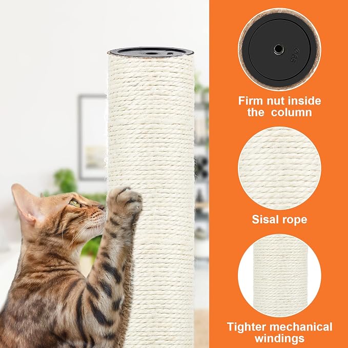 4 PCS M8 Cat Scratching Post Replacement, 15.7 x 3.1 Inch Sisal Pole Cat Tree Replacement Post with Screws, Refill Scratcher Posts for Indoor Kitten Tree Tower Spare Cat Furniture Protector - Image 4