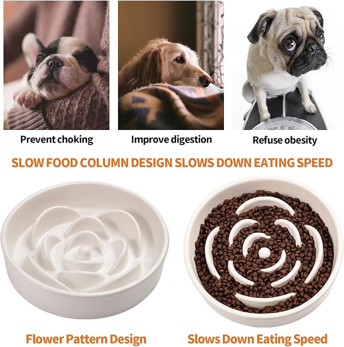 8.26 in White Dog Bowl Slow Feeder Ceramic for Medium and Large Breed, Elevated/Raised Slow Feeding Dog Food Water Dish Heavy Weighted,Puppy Dish for Fast Eaters,Puzzle Eating Bowl Modern Maze - Image 4