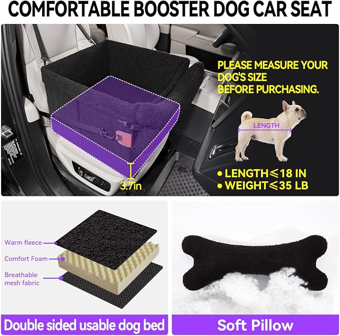 TKYZ Dog Car Seats for Small Medium Dogs,PU Leather Car Seat Boosters,Foldable Puppy Cat Carseats (Black, Medium Dog) - Image 3