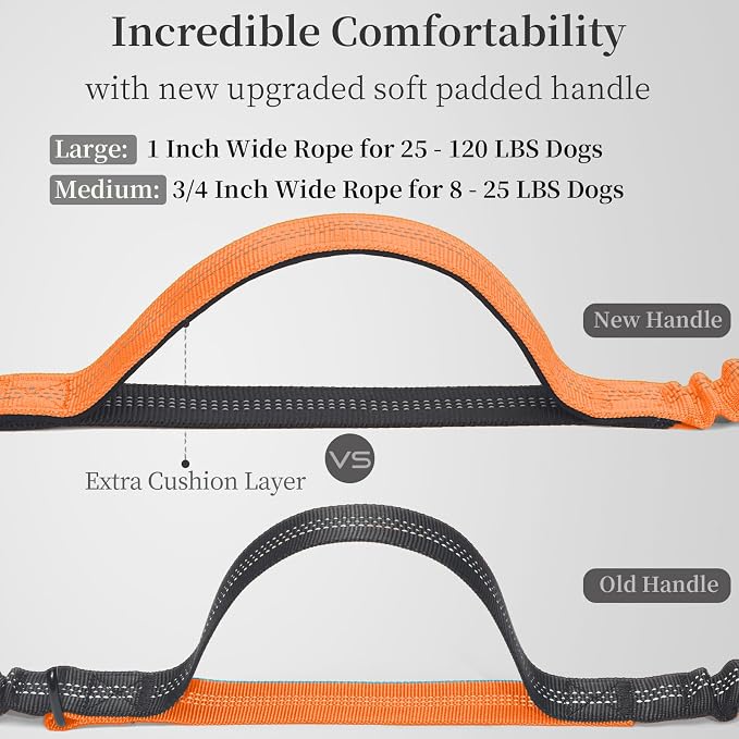 Hands Free Dog Leash with Zipper Pouch, Large, 25-120 LBS, Orange | Waist Leash, Dual Padded Handles, Shock-Absorbing Bungee, Adjustable Waist Belt, Walking and Running - Image 3