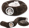 Dogpals Cat Tunnel Bed Cave 33" Lx10 Wx10 H for Indoor Cats (Coffee) | Washable Cozy Cushion, Soft Striped Plush Fabric, Hideaway Peekaboo Cave for Kittens, Puppies, Rabbits & Small Pets by Unknown