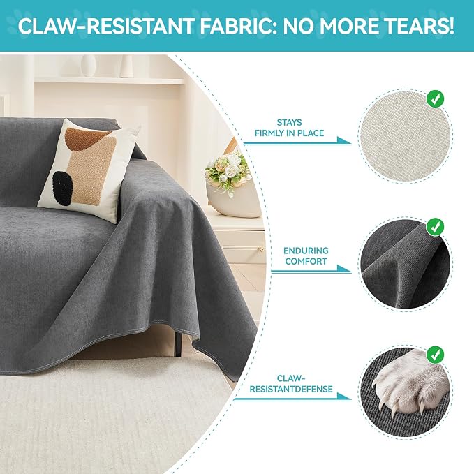 Warmstar Couch Protector from Cat Claws, Waterproof Couch Cover Anti Slip | Couch Cover 3 Cushion Sofa Washable,Anti-Scratch Pet Sofa Cover Heavy Duty,71"X118", Dark Grey - Image 3