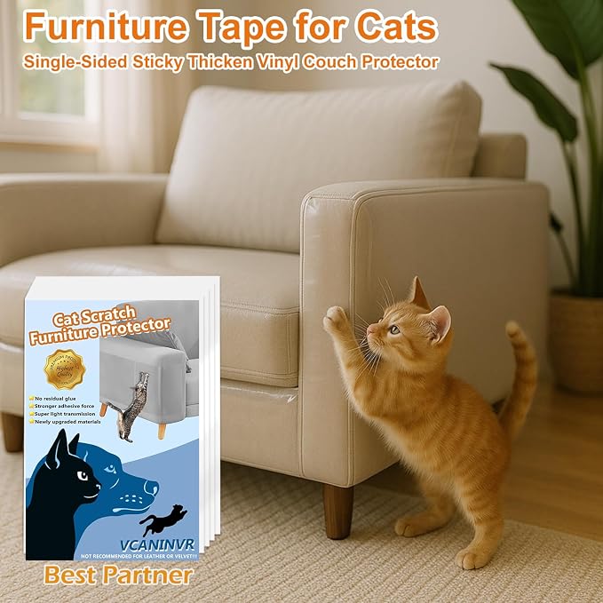 12 Pack Cat Scratch Furniture Protector Anti-Scratch Deterrent Tapes Premium Cat Couch Protector with Strong Stickiness No-Residue for Couch Doors & Walls - Image 2