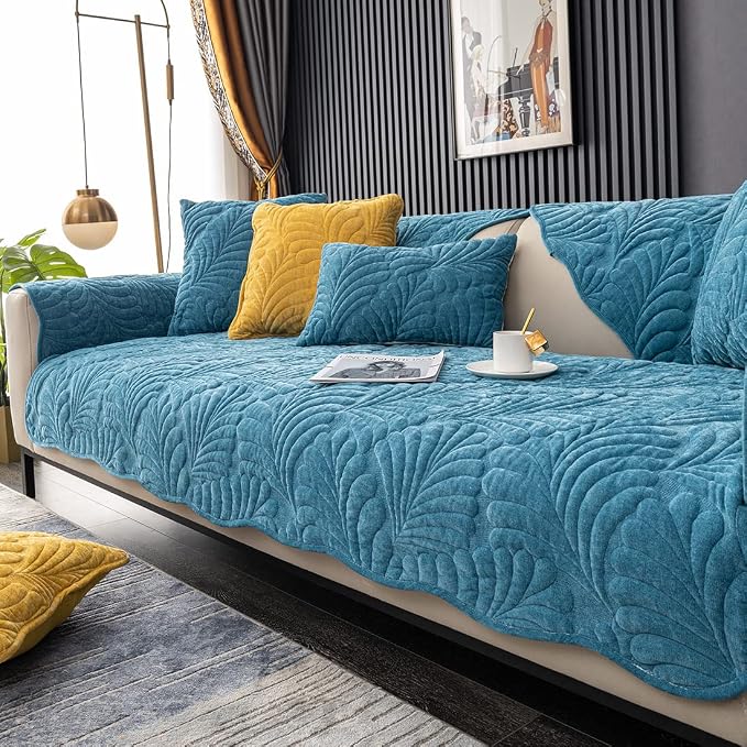 Couch Covers Plush Quilted Sofa Covers for Sectional Sofa Washable | Palm Leaves Couch Cover Chenille Non Slip Sofa Covers Soft Sofa Slipcover Furniture Protector for Pets Kids Children Dogs Cat - Image 7