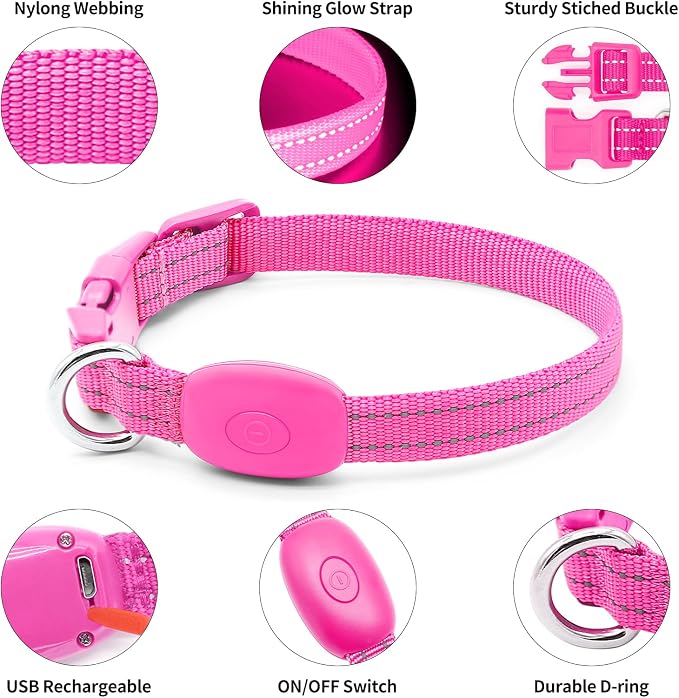 Illumifun LED Dog Collar, USB Rechargeable Light Up Collars, Adjustable Safety Collar Light for Small Dogs Cats Glow in the Dark (Pink, X-Small) - Image 3