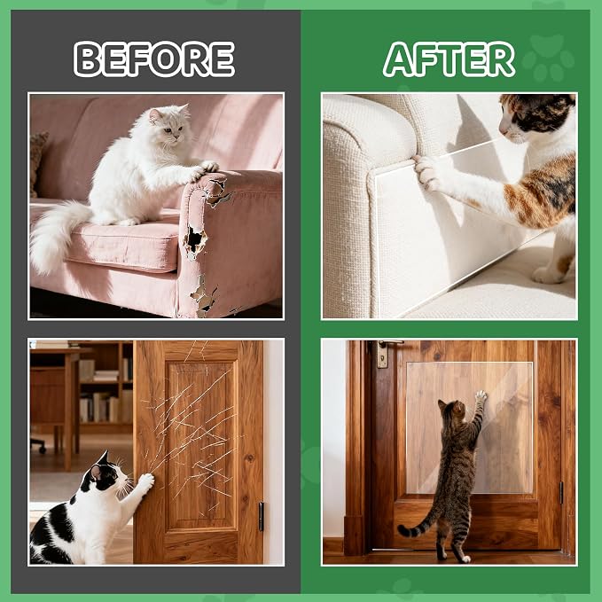 Cat and Dog Scratch Furniture Protector, 197" x 17" Transparent Self-Adhesive Cat Scratch Protector, Couch Corner Door Wall Bed Anti-Scratch Guard with Scraper - Image 5