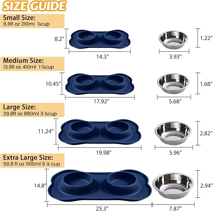 Hubulk Pet Dog Bowls 2 Stainless Steel Dog Bowl with No Spill Non-Skid Silicone Mat + Pet Food Scoop Water and Food Feeder Bowls for Feeding Small Medium Large Dogs Cats Puppies (Small, Navy Blue) - Image 4