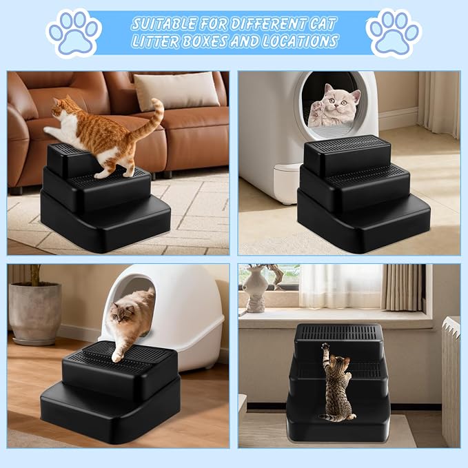 3 Step Litter Box Ramp Adjustable Detachable Litter Box Step, Black - Image 6