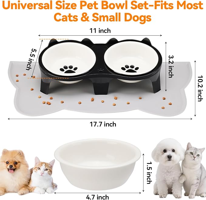 Ceramic Raised Dog Bowls for Small Medium Puppies, Non Slip Dual Feeding Dishes with Silicone Mat, 2 Pack Pet Food Water Bowls Suitable for Cats & Dogs, Black - Image 6