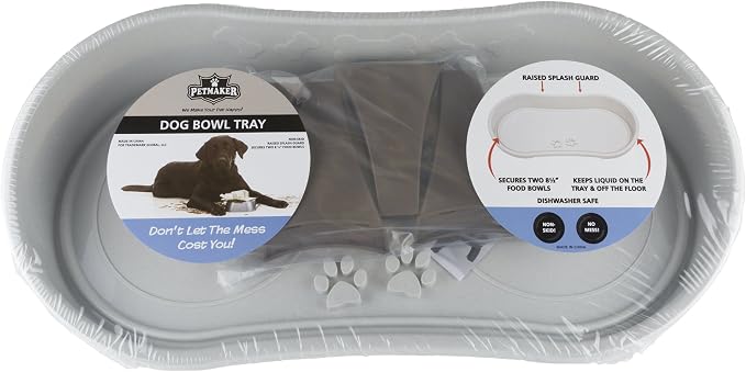 Elevated Pet Feeding Tray - 21″ x 11″ x 8.5″ Raised Dog Bowl Stand with Splash Guard and Non-Skid Feet - Comfortable Mealtime for Dogs and Cats by PETMAKER (Brown/Gray) - Image 4