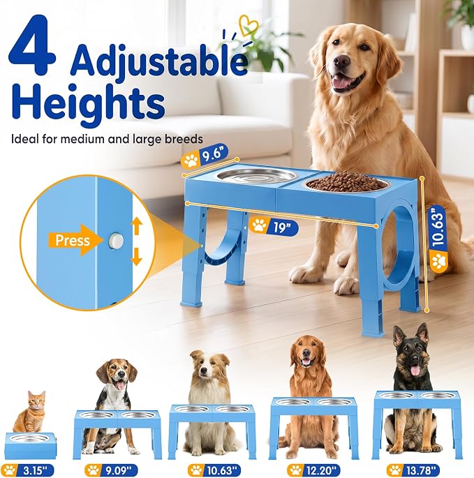 XIAZ Elevated Dog Bowls Large Breed Raised Dogs Bowl Stand Large/Medium Sized Dog Stainless Steel Food Water Bowl Stands 5 Heights Adjustable 9/11/12/15in Pet Feeder Dish Station - Image 2