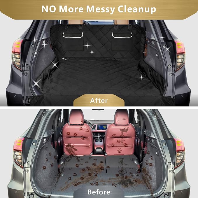 F-color SUV Cargo Liner for Dogs - Heavy Duty Cargo Cover for Mid-Size SUVs | Water Resistant Pet Cargo Cover with Non-Slip Mat, Dog Car Seat Cover Prevents Scratches Pet Hair Mud Dirt for Midsize SUVs - Image 3