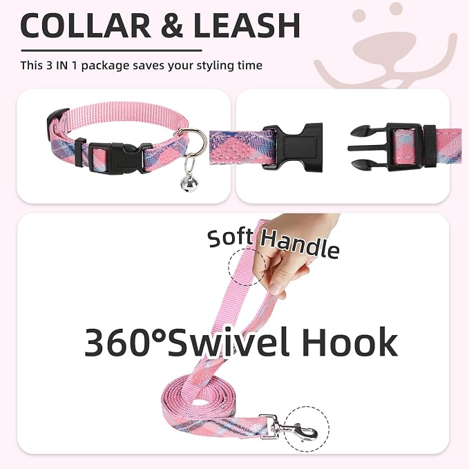 PUPTECK Dog Harness, Collar and Leash Set No Pull for Small Medium Sized | Plaid Puppy Step-in Escape Proof Reflective No Choke Pet Cat Adjustable Walking Vest - Image 4