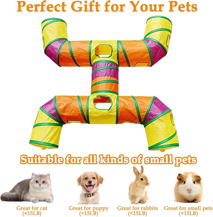 4-Way Large Cat Tunnel, H Shape Cat Tube Toy with Interactive Playing Balls, Peek Hole for Indoor Cats, Kitten, Kitty, Puppy, Rabbit (Multicolor) - Image 3