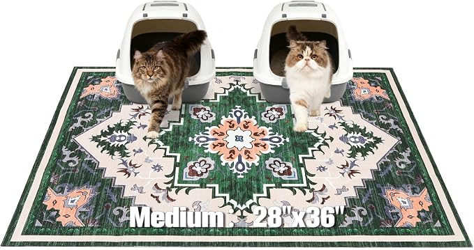 EXPAWLORER Cat Litter Mat, 28”x36” Medium Non-Slip Urine Waterproof Litter Trapping Mat Easy to Clean Washable Litter Box Mat for Floor Soft on Kitty Paws, Indoor Food Mats Rug Pads for Bathroom Green by EXPAWLORER