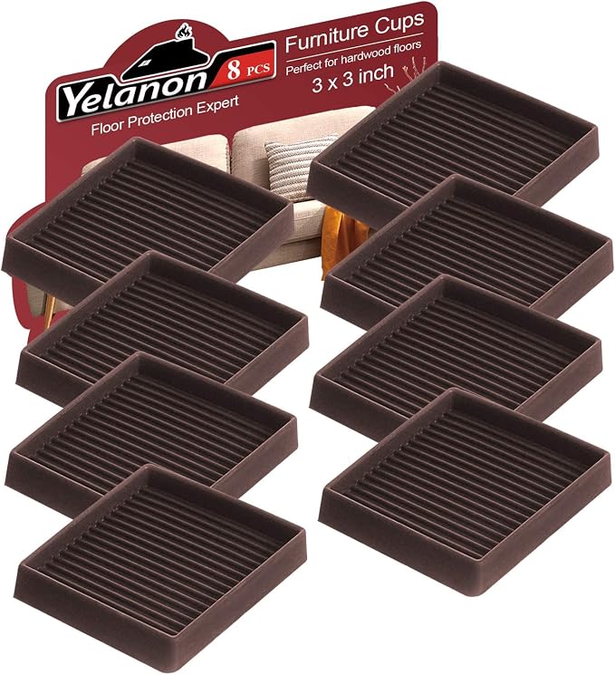 Yelanon Non Slip Furniture Pads for Hardwood Floors -8 Pcs 3” Furniture Coasters Cups, Anti Skid Furniture Grippers Rubber Feet, Floor Protectors for Furniture Bed Couch Stoppers by Yelanon