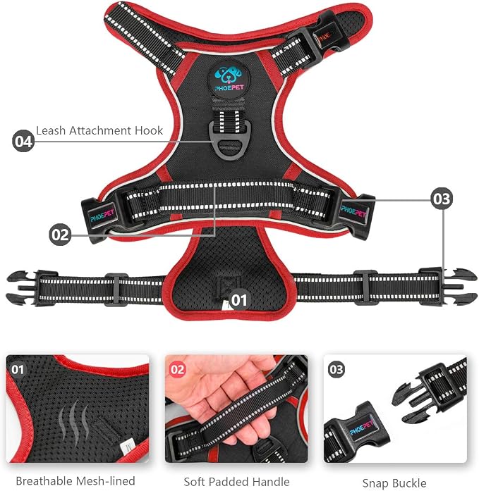 Upgraded No Pull Dog Harness, Reflective Adjustable Vest | with a Training Handle + 2 Metal Leash Hooks+ 3 Snap Buckles +4 Slide Buckles(XL, Black) - Image 3