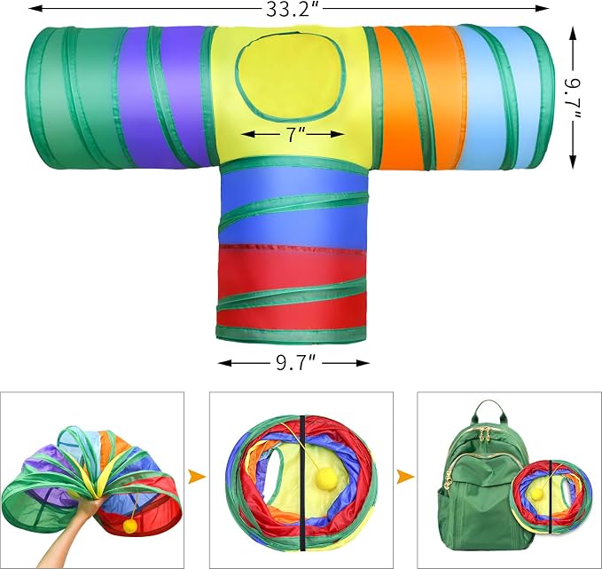 Malier Cat Toys Kitten Toys Set, Collapsible Cat Tunnels for Indoor Cats, Interactive Kitty Toys Cat Feather Toy Fluffy Mouse Crinkle Balls 3 Way Tube Tunnel Toys for Puppy Kitty Kitten - Image 6