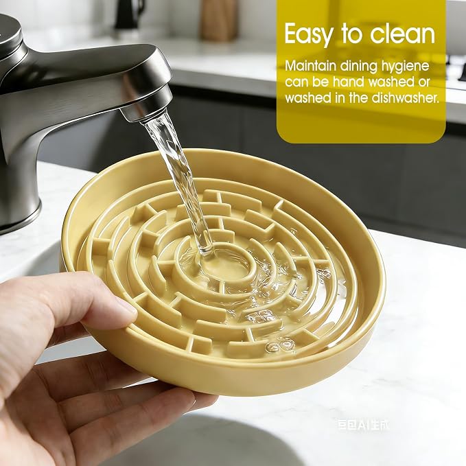 Silicone Slow Feeder Dog Bowls, with Non-Slip Suction Cups, Anti-Choking, Puppy Puzzle Bowl, Slows Down Eating Speed, Relieves Anxiety, Suitable for S&M Sized Dogs and Cats(Yellow - Image 6