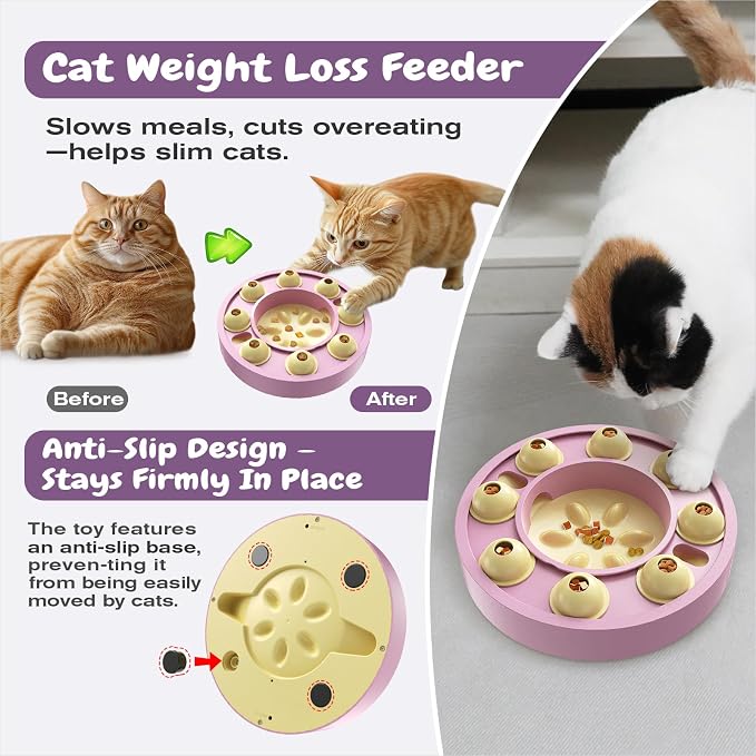 KADTC Cat Puzzle Toy, Slow Feeder, Interactive Enrichment for Indoor Cats | Eight Sliding Pods Guide Kibble Through One Outlet, Stretch Mealtime, Spark Paw-Powered Hunting, Sharpen Focus, Beat Boredom. - Image 4