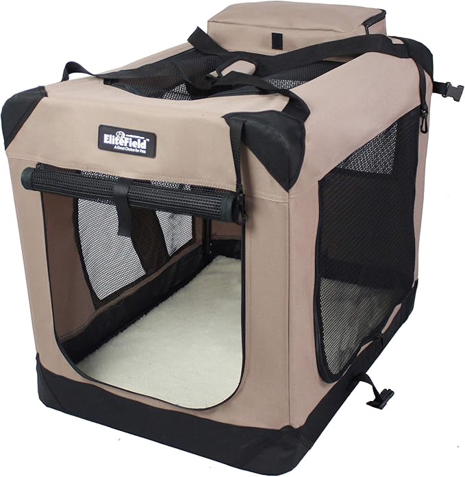 EliteField 3-Door Soft Dog Crate with Bed & Carrying Bag (2-Year Warranty) | 3 Mesh Doors, Steel Frame, Removable & Washable Crate Cover and Bed Cover, Storage Pockets, Indoor/Outdoor, Foldable by EliteField