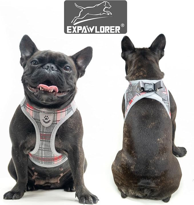 Classic Plaid Dog Harness - Large Dog Collar and Leash - Soft Mesh Padded Adjustable Step in Dog Vest Harness No Pull, Reflective Escape Proof for Outdoor Walking, Grey Large - Image 5