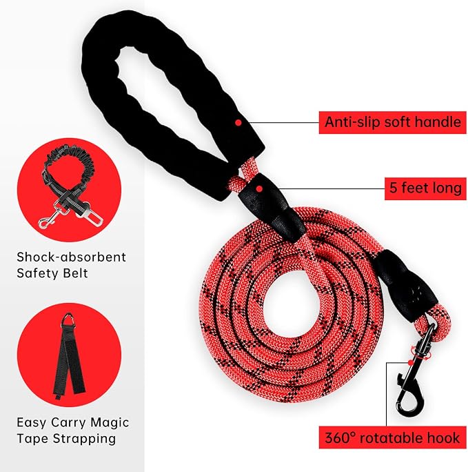 IVY&LANE No Pull Dog Harness for Small Dogs, Dog Vest Harness with Leash, Safety Belt and Storage Strap, Fully Adjustable, 360° Reflective Strip, Soft Handle (Red, S) - Image 2
