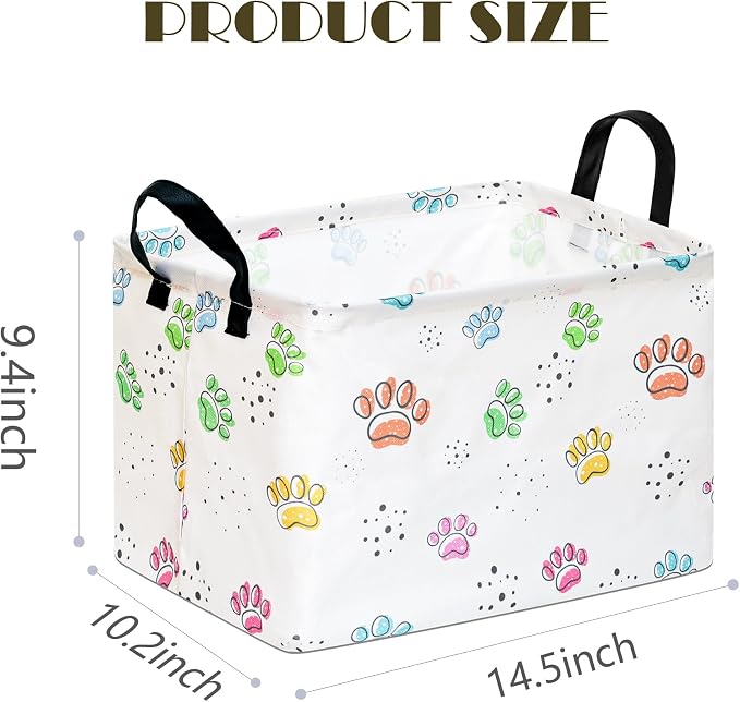 Baby Storage Basket,Colorful Dog Paw Print,Waterproof Lining, Leather Handles, Collapsible for Kids Toys, Pets Supplies, Gift Basket - Image 5