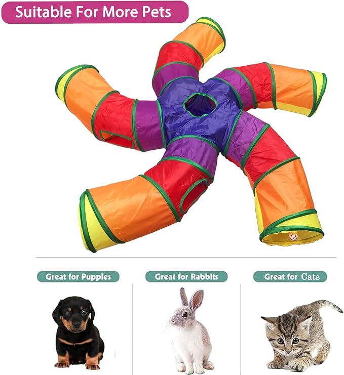 Cat Tunnel Tube for Indoor Cats Large, Upgrade with 6 PeekHole S-Shape 5 Way Collapsible Pet Play Maze Tube Toys Colorful for Cats Kitten Kitty Rabbit - Image 4