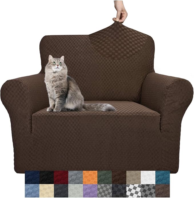 YEMYHOM Couch Cover Latest Jacquard Design High Stretch Sofa Chair Covers for Living Room, Pet Dog Cat Proof Armchair Slipcover Non Slip Magic Elastic Furniture Protector (Small, Dark Coffee) by YEMYHOM