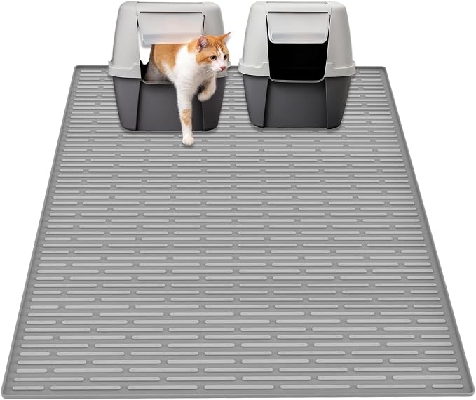 40"x30"(100cmx75cm) Extra Large Silicone Cat Litter Mat, XXL Litter Trapping Mat for Under Litter Box, Non-Slip Waterproof Kitty Litter Catcher, Easy to Clean Mat for Cats, Light Gray by WelcometoULTIBE