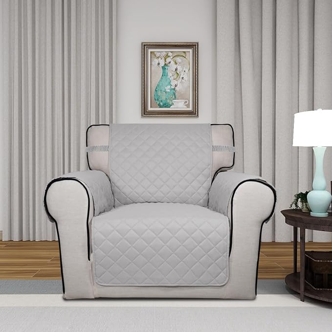 PureFit Reversible Chair Sofa Cover Dog Couch Covers for Sofa, 25.5 in | Light Gray/Light Gray, Water Resistant Couch Protector, Washable Pet Couch Cover with Non Slip and Elastic Straps For Kids - Image 2