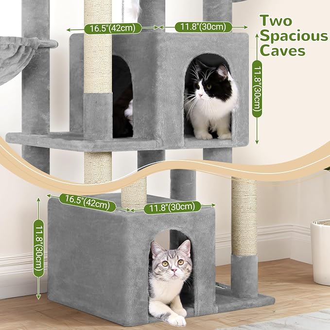 Globlazer Sturdy Cat Tree for Indoor Cats 20 lbs, S68, Cloud Grey | 68-inch Large Cat Tower for Adult Big Cats, Heavy Duty Cat Tree with Extra Large Platform, 5 Scratching Post - Image 3