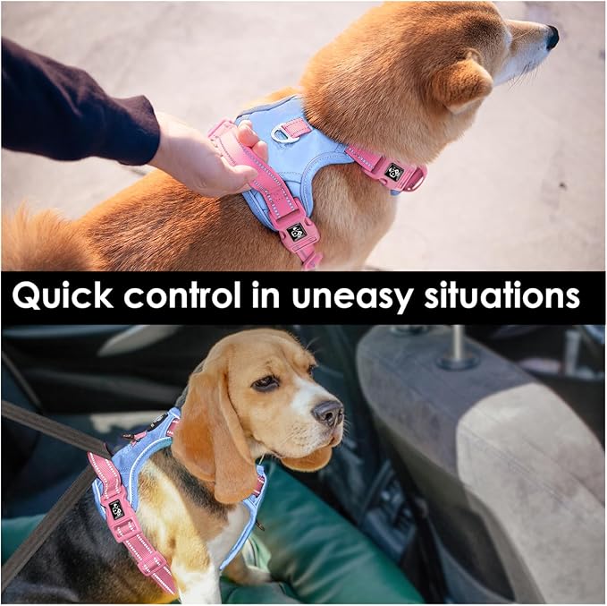 No Pull Dog Harness, Unique Colors Reflective Adjustable Dog Vest | with Soft Training Handle Metal Clips for Small Medium Large Dogs (Baby Blue Base & Pink Straps,L) - Image 4
