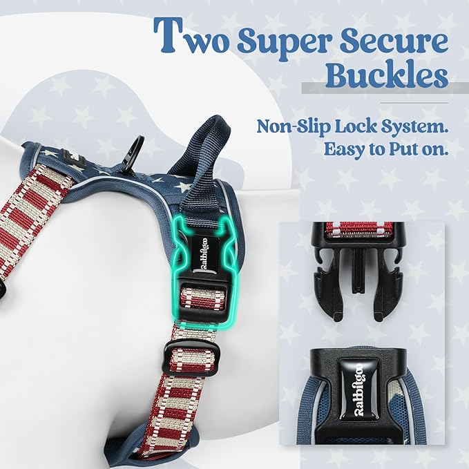 rabbitgoo Dog Harness, No Pull Medium Sized with 2 Leash Clips, Pet Vest | No Choke with Handle, Adjustable Soft Padded, Reflective, Easy Control for Walking, Blue Star, Medium - Image 3