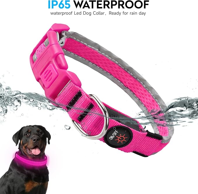 LED Dog Collar, Light Up Dog Collar,for Night Walking(Small,Pink) | Adjustable,Bright RGB 7 Colors Light Glowing Collar,Waterproof,Nylon,Soft,For Small and Medium Dogs,USB C to Charge - Image 3