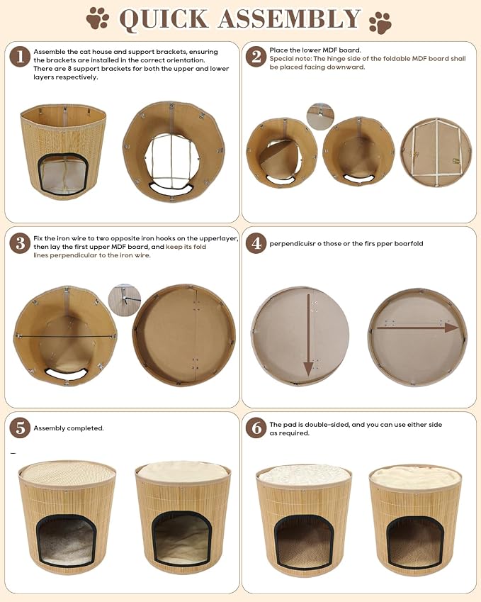 SYANDLVY Large Cat House, Kitten Condo with Bed for Indoor Cats, Portable ﻿ | 2-Tier Foldable Natural Bamboo Cave with Double-Sided Cushion, 15.5"x15.7" Washable Kitten Hideout - Image 7