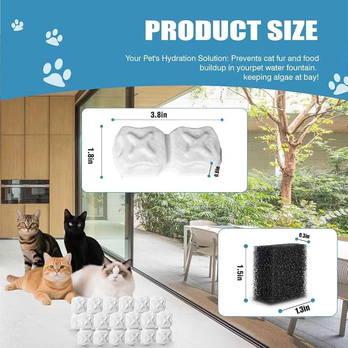 Cat Water Fountain Filter: 32 Cat Fountain Filter - 16 Filters & 16 Sponges | Compatible with Stainless Steel Cat Water Fountains for ATMZIQXR, GIOTOHUN, KOOGMOON, UMOCUOY, IHOUONE, and HOOISE. - Image 5