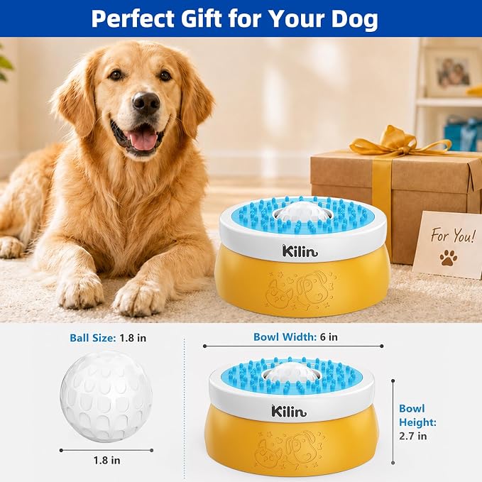 KILIN Slow Feeder Dog Licking Bowl with Rolling Ball,4 Non-Slip Pads,8fl oz | Dog Enrichment Toys for Dogs with Bone Broth, Yogurt and Wet Puppy Treat, Interactive Lick Ball for Dogs with Anxiety - Image 9