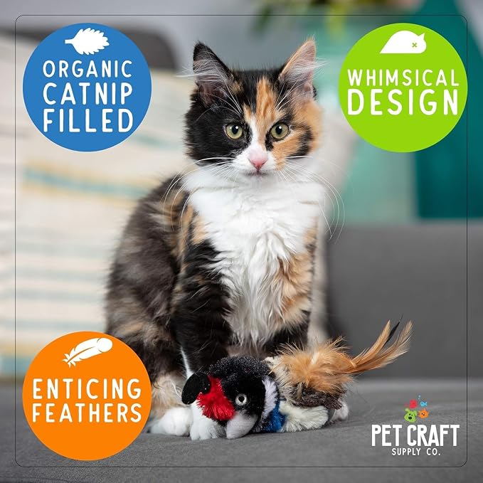 Pet Craft Supply Kitty Condor Crazy Catnip, Funny Cuddling Chasing Hunting Irresistible Stimulating Soft Plush Boredom Relief Interactive Cat Toy with Realistic Feathers, All Breed Sizes (Pack of 2) - Image 2