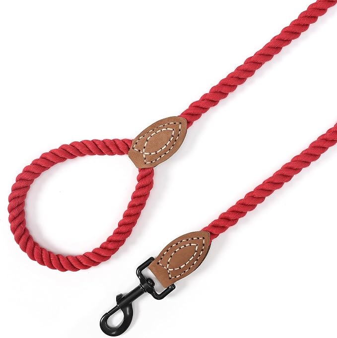 Mile High Life Dog Leash Braided Cotton Rope with Leather-Reinforced Ends | Rust-proof 360° swivel clasp, Heavy-duty for medium/large breeds. Great for weddings, daily walks (4 FT, 1/2", Red) - Image 4